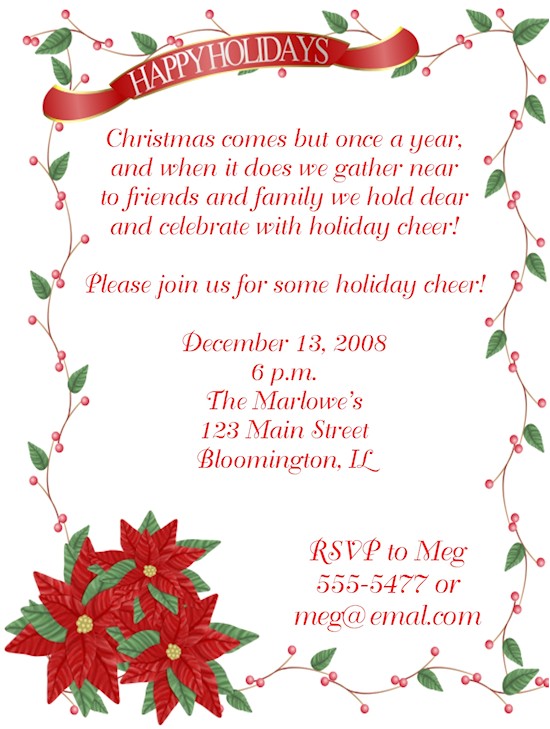Happy Holidays Party Invitation Happy Holidays Poinsettia Christmas Party Invitations