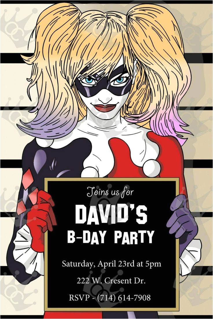 Harley Quinn Birthday Invitations Harley Quinn Custom Digital Printable Birthday Party