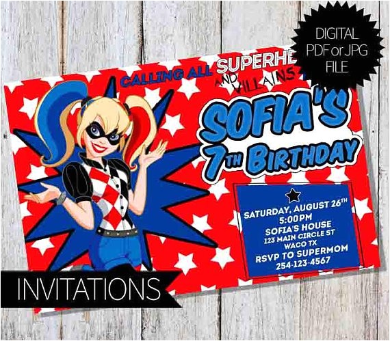 Harley Quinn Birthday Party Invitations Harley Quinn Super Hero Girls Birthday Party Printable Harley Quinn Birthday Party Invitations Harley Quinn Super Hero Girls Birthday Party Printable