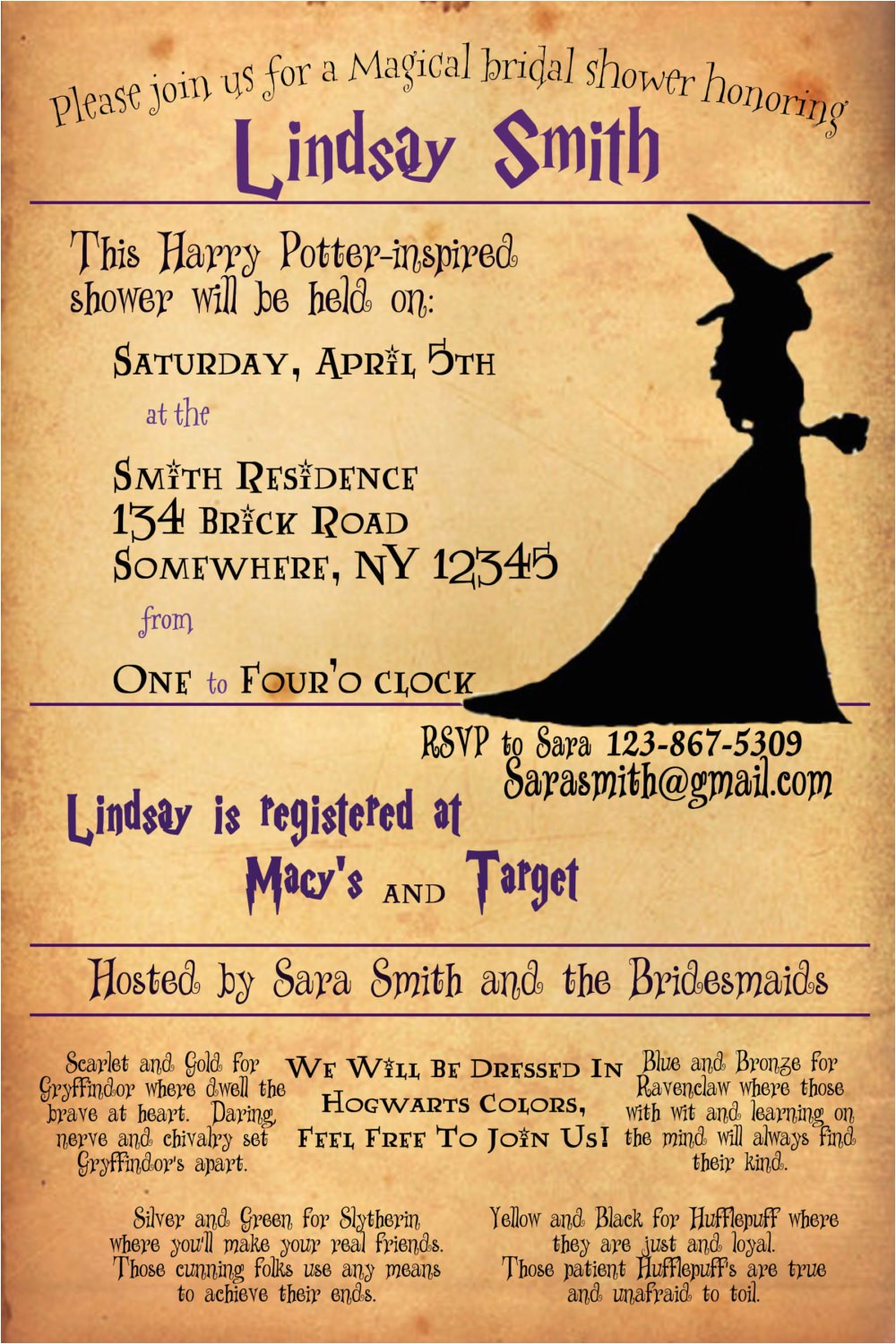 Harry Potter themed Bridal Shower Invitations Harry Potter Bridal Shower Invitation