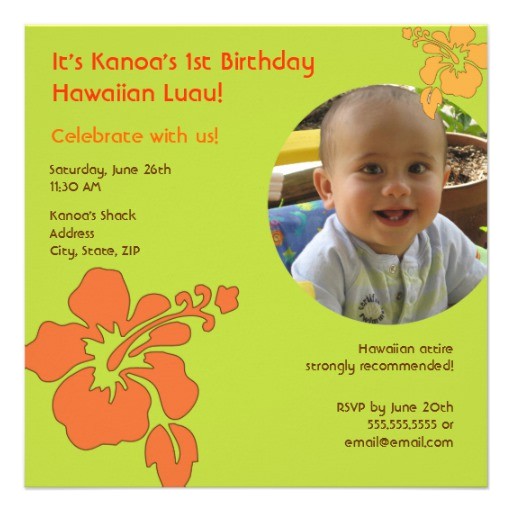 Hawaiian First Birthday Invitations Hawaiian Luau First Birthday Photo Invitation 5 25 Quot Square