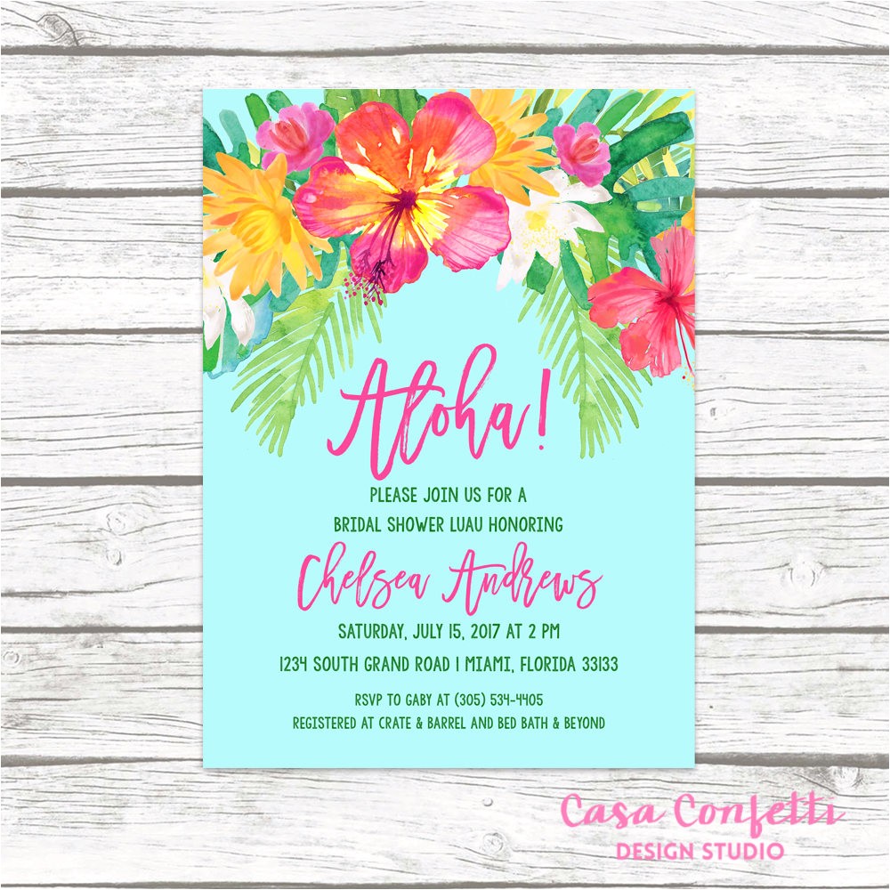 Hawaiian themed Bridal Shower Invitations Templates Luau Bridal Shower Invitation Tropical Invi with Luau