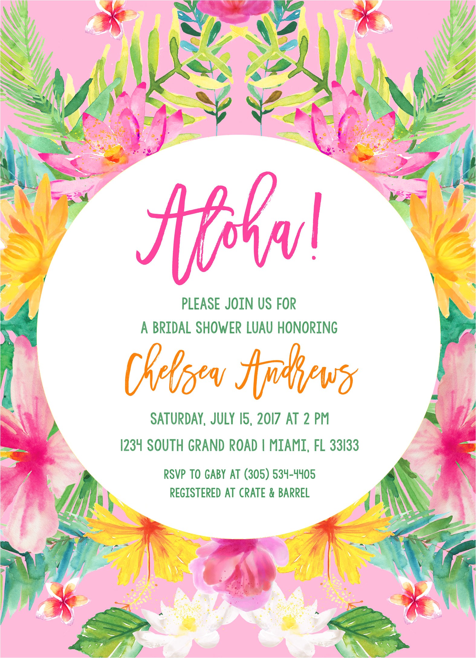 Hawaiian themed Bridal Shower Invitations Templates Tropical Bridal Shower Invitation Luau Bridal Shower
