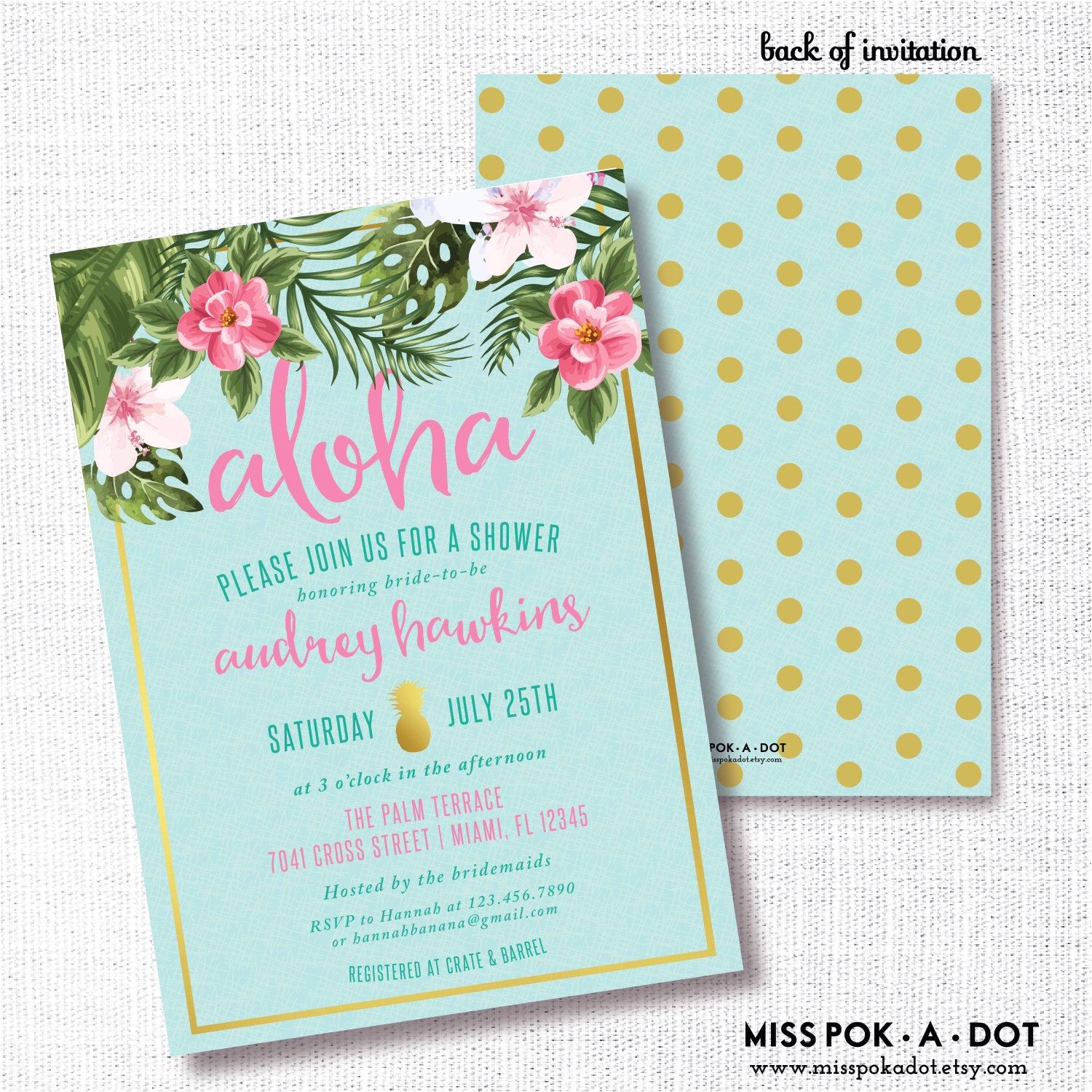 Hawaiian themed Bridal Shower Invitations Tropical Flower Pineapple Bridal Shower Invitation Luau