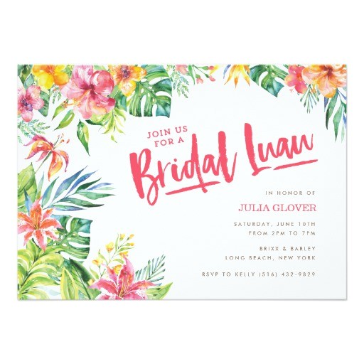 Hawaiian themed Bridal Shower Invitations Tropical Luau Watercolor Bridal Shower Invitation