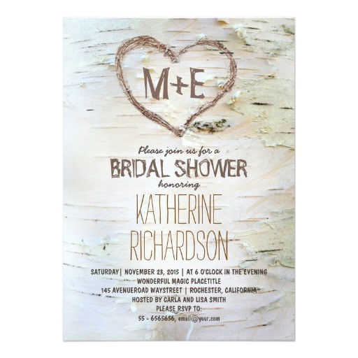 Heart Bridal Shower Invitations Birch Tree Heart Rustic Bridal Shower Invites