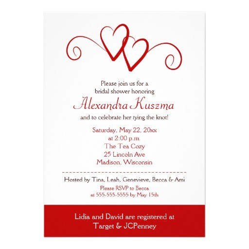Heart Bridal Shower Invitations Two Hearts Red Swirl Bridal Shower Invitation 5" X 7