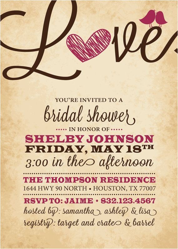 Heart themed Bridal Shower Invitations Rustic Bridal Shower Invitation Love Heart Black Pink