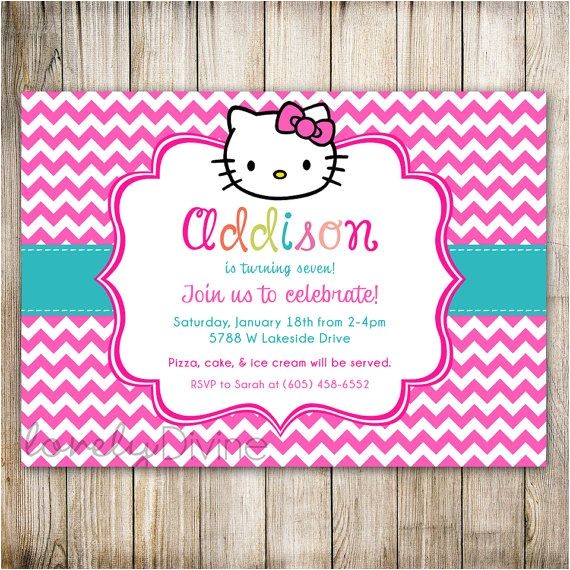 Hello Kitty 2nd Birthday Invitation Wording Hello Kitty Chevron Birthday Invitation 1st Birthday