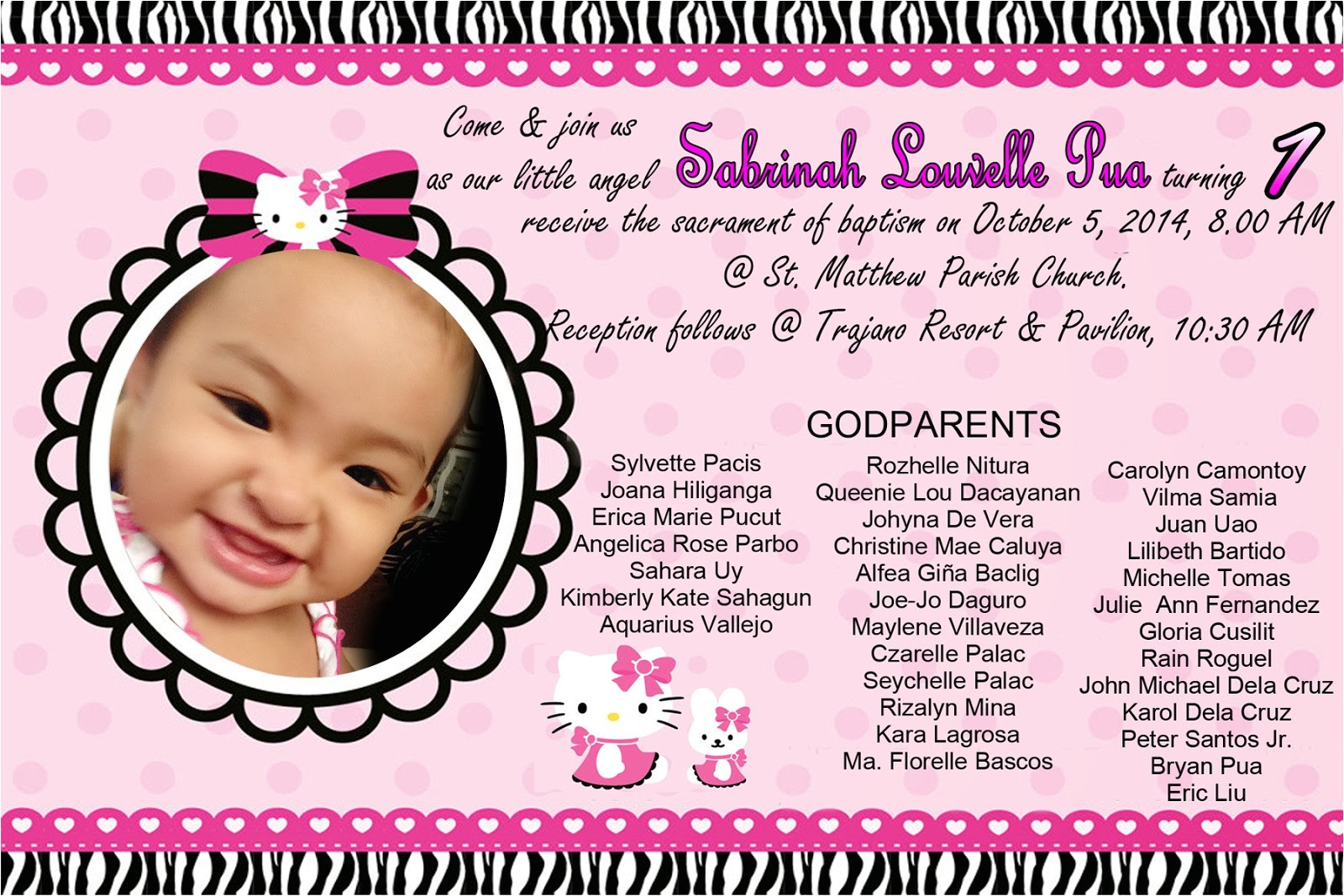 Hello Kitty Baptismal Invitation Layout Hello Kitty Invitation for Christening and 1st Birthday