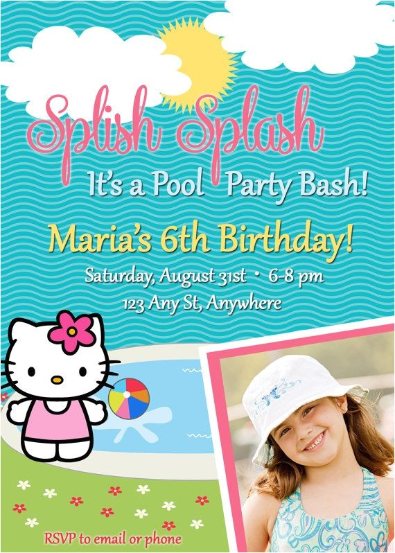 Hello Kitty Pool Party Invitations Hello Kitty Inspired Pool Party Birthday Invitation with