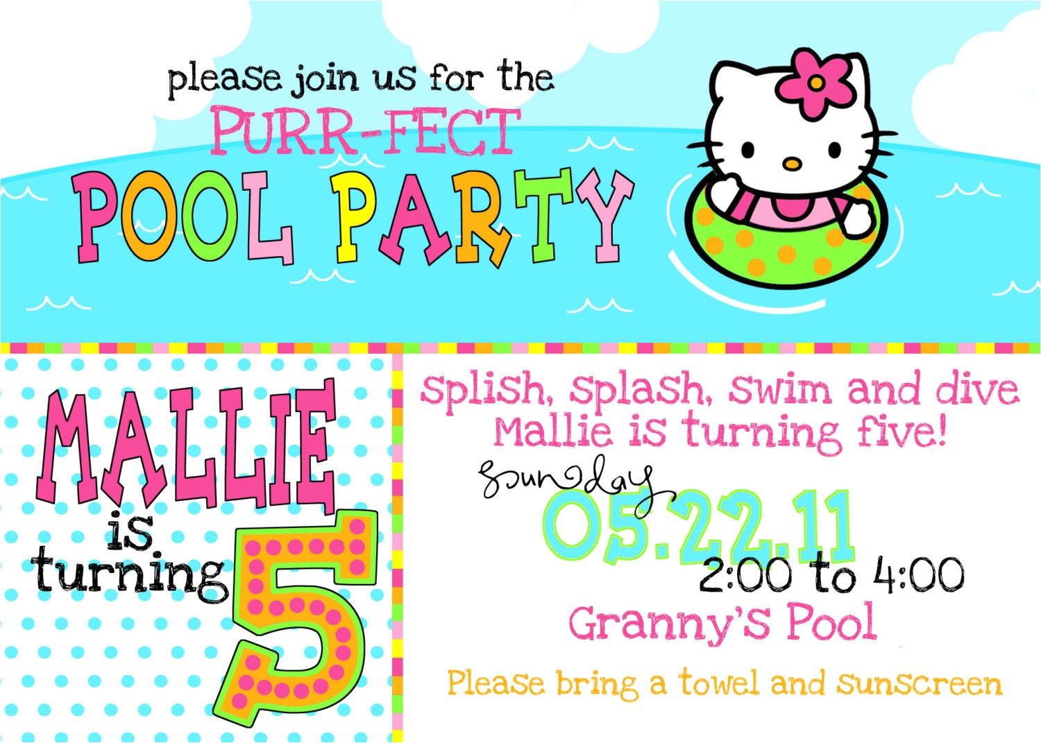 Hello Kitty Pool Party Invitations Hello Kitty Pool Cake Ideas and Designs