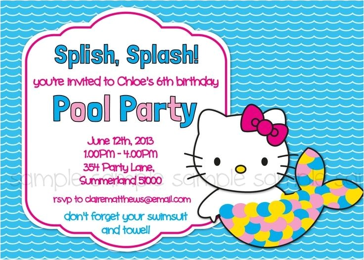 Hello Kitty Pool Party Invitations Hello Kitty Printable Pool Party Birthday Invitation