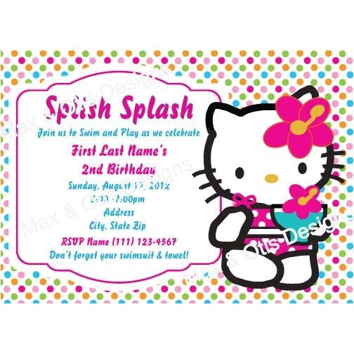 Hello Kitty Pool Party Invitations Personalized Hello Kitty Swim Party Invitation In Bright