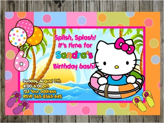 Hello Kitty Pool Party Invitations Pool Party Hello Kitty Birthday Party Invitations by