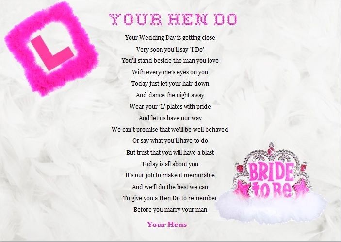 Hen Party Poems for Invites Hen Night Keepsake Gift A4 Poem Written by