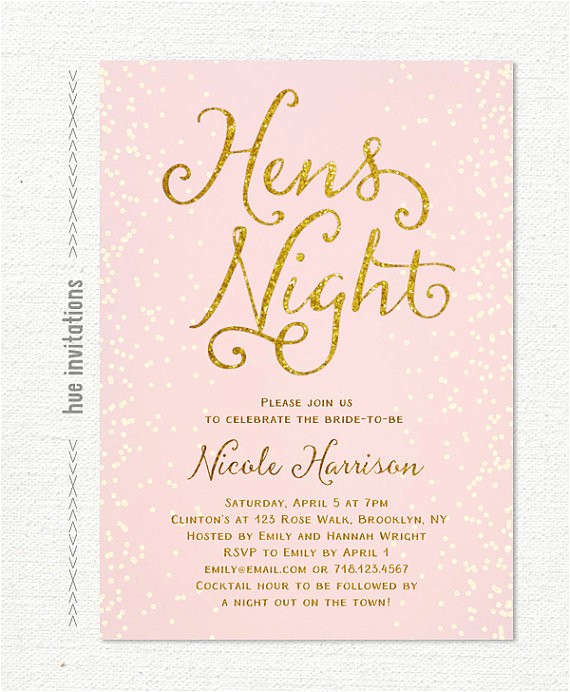 Hen Party Poems for Invites Hens Party Invitation Pink and Gold Glitter Pastel Blush Pink