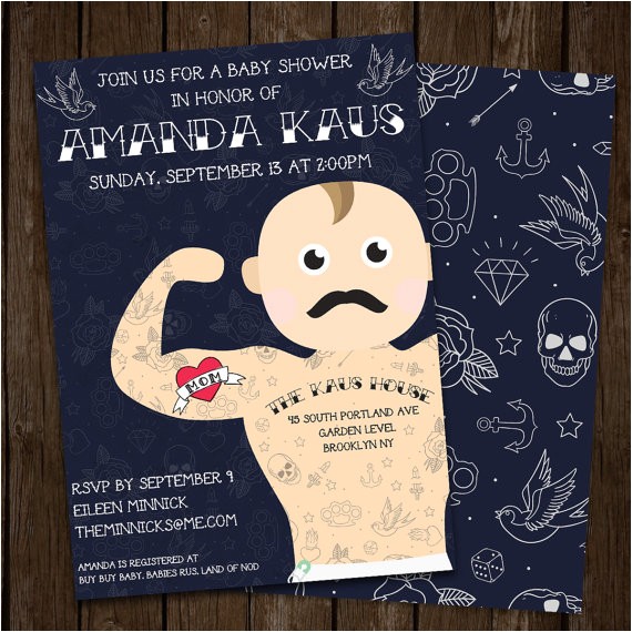 Hipster Baby Shower Invitations Tattooed Hipster Baby Shower Invitation Digital File by