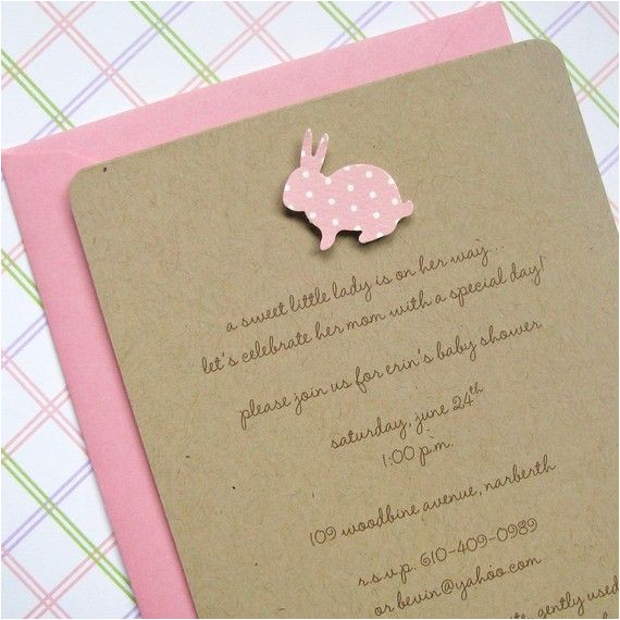 Homemade Baby Shower Invitations for Girls Baby Girl Bunny Kraft Baby Shower Invites