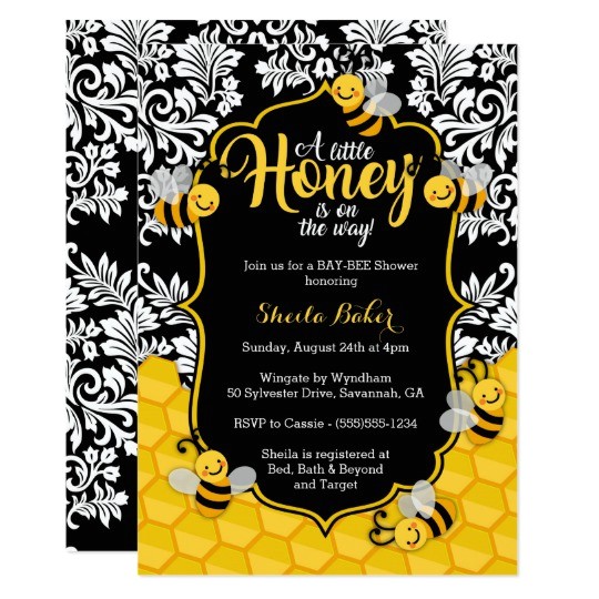 Honey Bee Baby Shower Invites Little Honey Bee themed Baby Shower Invitation