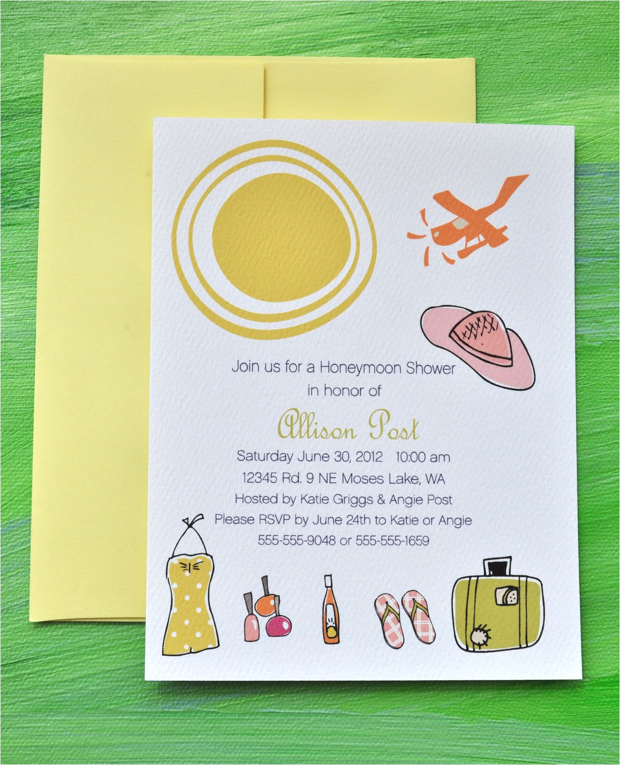 Honeymoon themed Bridal Shower Invitations Honeymoon Bridal Shower Custom Invitation Set with Stickers