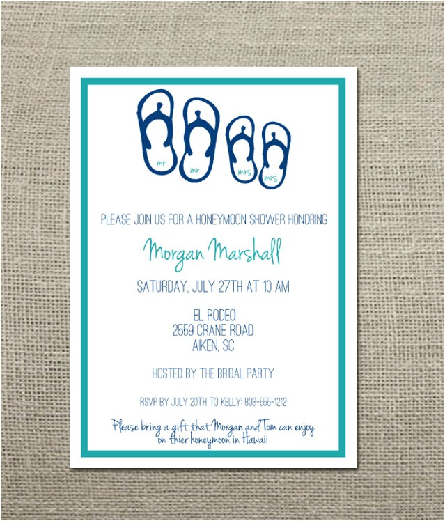 Honeymoon themed Bridal Shower Invitations Mr and Mrs Flip Flops Honeymoon Travel theme Wedding Shower