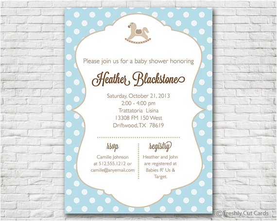 Horse themed Baby Shower Invitations Rocking Horse and Polka Dots Baby Shower Invitation Horse themed Baby Shower Invitations Rocking Horse and Polka Dots Baby Shower Invitation