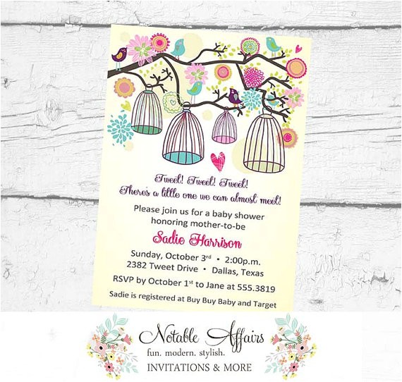 Housewarming Bridal Shower Invitations A Little Bir told Us Bird Cages Little Bir Birthday