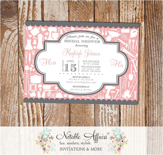 Housewarming Bridal Shower Invitations Gray and Light Blush Pink Couples Shower Bridal Shower