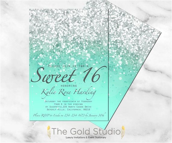 How to Make Quinceanera Invitations at Home Printable Sweet 16 Invitation Mint Green Glitter Sweet