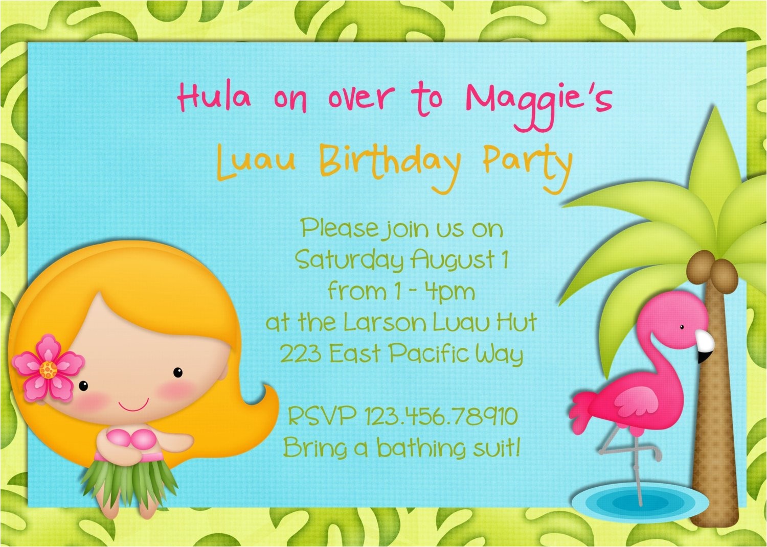 Hula Birthday Party Invitations Hula Girl Birthday Party Invitation Luau Tropical Hawaiian