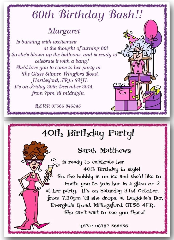 Humorous 60th Birthday Invitation Wording 30th 40th 50th 60th 70th 80th Personalised Funny Birthday