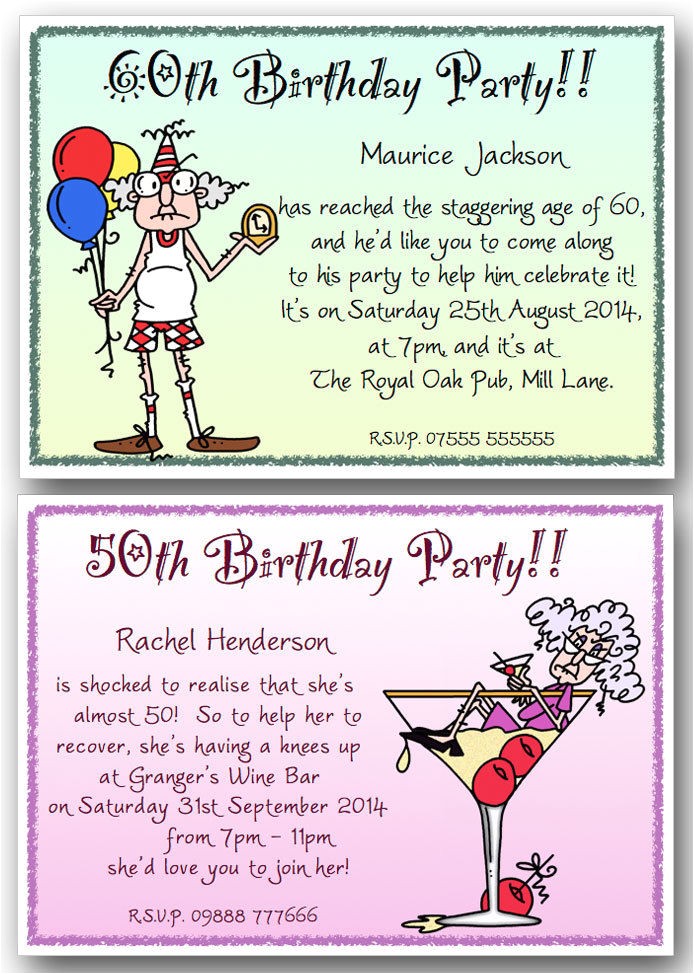 Humorous 60th Birthday Invitation Wording 40th 50th 60th 70th 80th 90th Personalised Funny Birthday