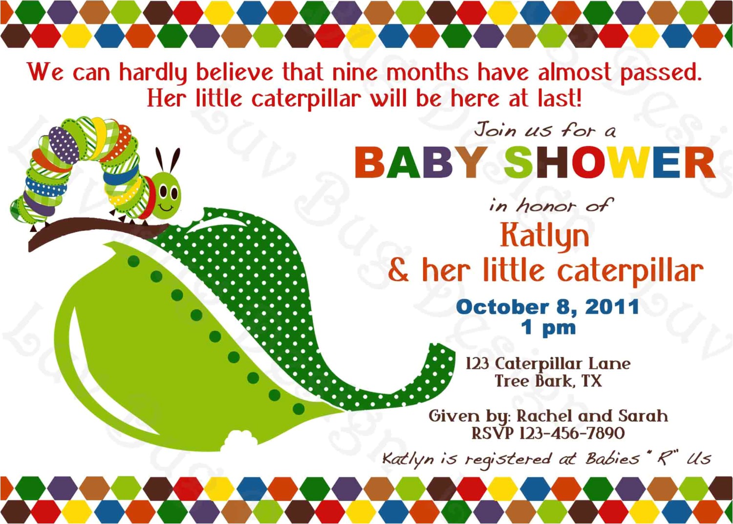 Hungry Caterpillar Baby Shower Invitations Baby Shower Invitations Hungry Caterpillar