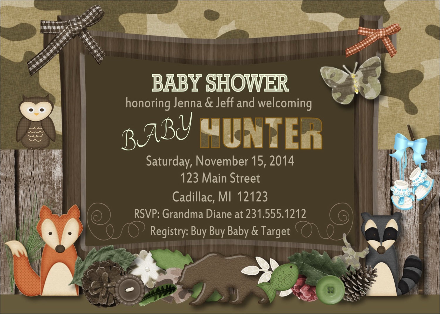 Hunting themed Baby Shower Invitations Woodland Baby Shower Invitation Fall Camo theme Baby Shower