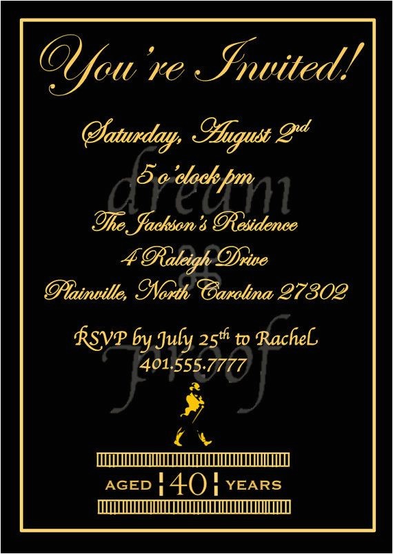 Husband Birthday Invitation Wording Customizable Johnny Walker theme Invitation Husband by