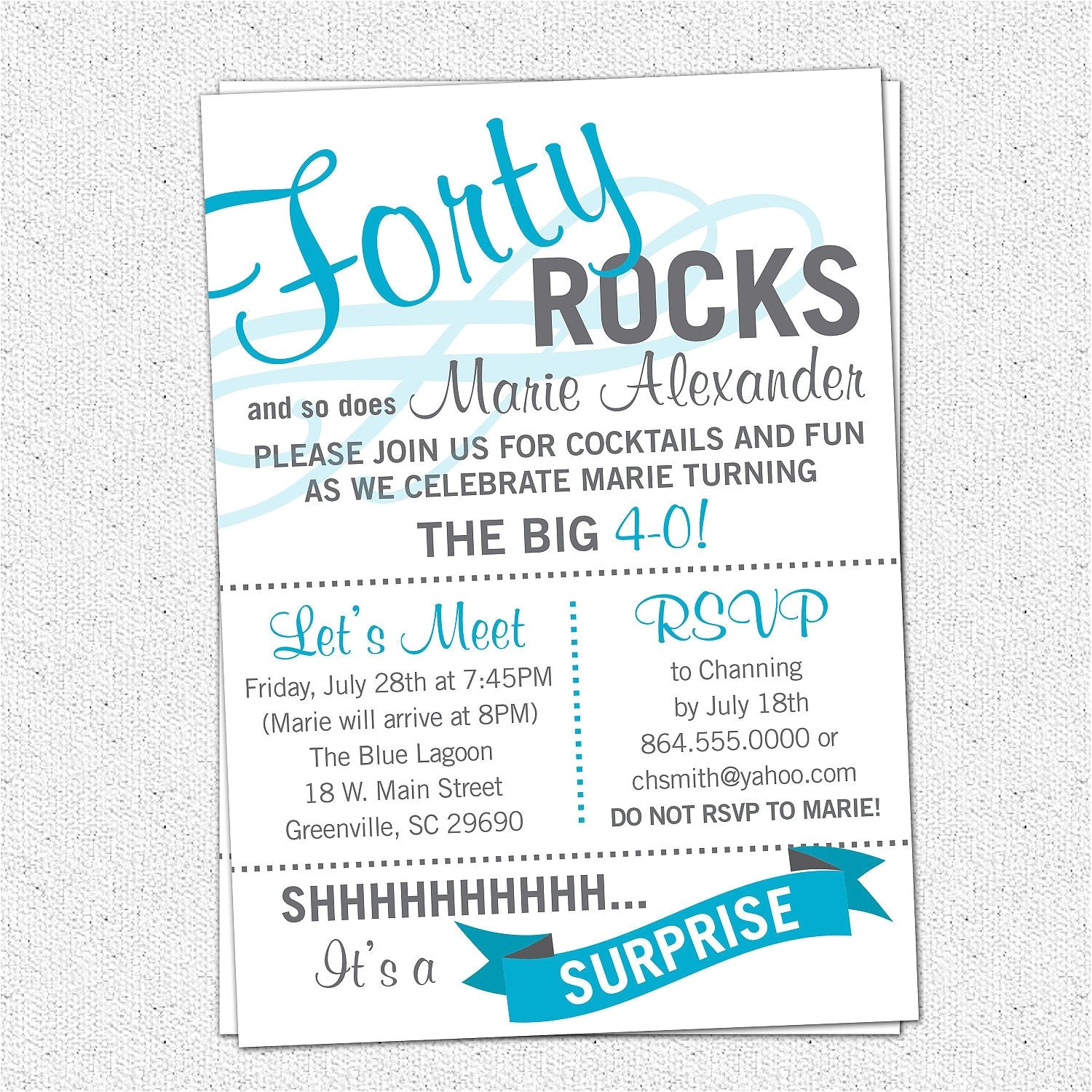 Husband Birthday Invitation Wording Printable forty Rocks Birthday Party Bash Invitation