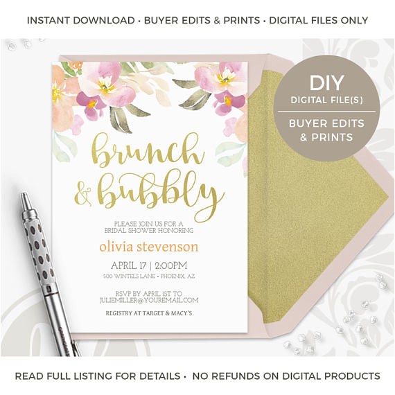 Instant Download Bridal Shower Invitations Brunch and Bubbly Bridal Shower Invitation Instant Download Instant Download Bridal Shower Invitations Brunch and Bubbly Bridal Shower Invitation Instant Download