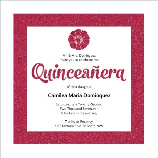 Invitation for A Quinceanera Modern Pink Faux Glitter Quinceanera Invitation
