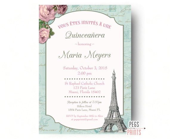 Invitation for A Quinceanera Shabby Chic Quinceanera Invitation Printable Paris