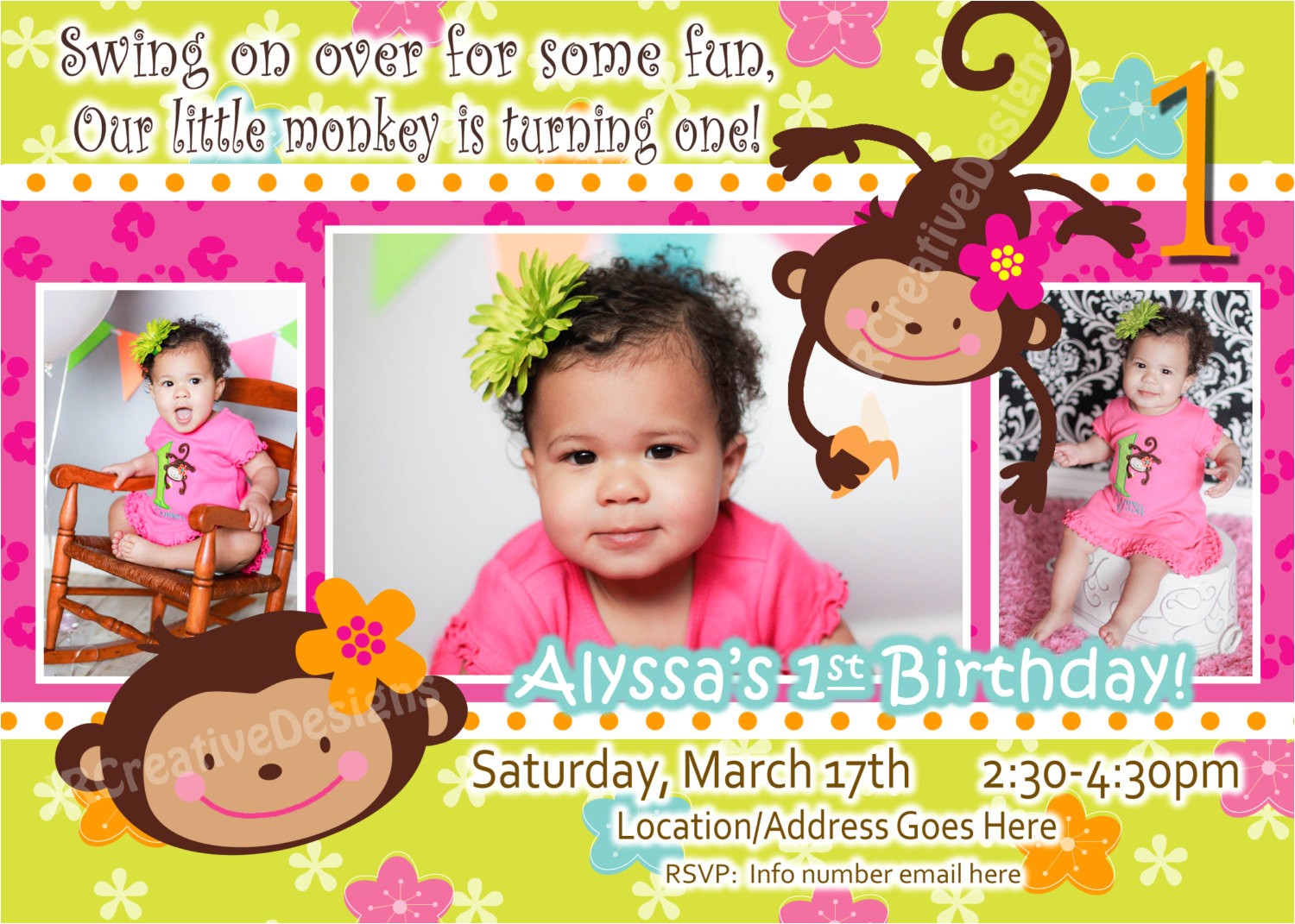 Invitation for One Year Old Birthday Party Monkey Love Birthday Invite 1 Year Old 2 Years Old