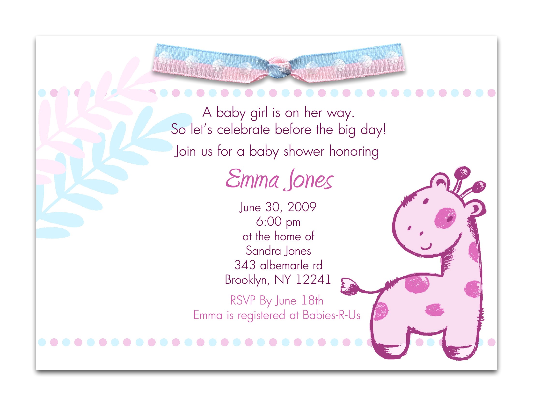 Invitation Wording for Baby Shower Baby Shower Invitation Wording for A Girl