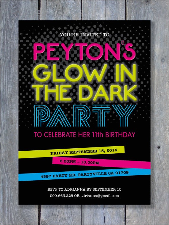 Invitations for Glow In the Dark Party Glow In the Dark Party Invitation for Birthday Black