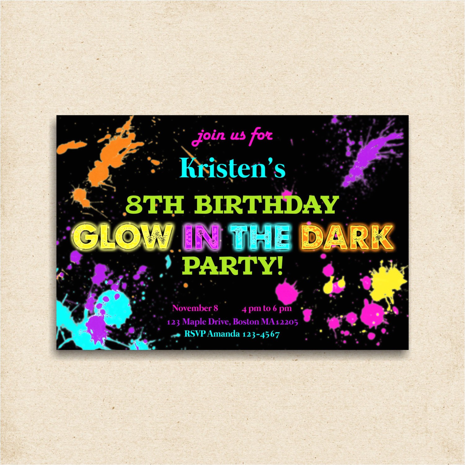 Invitations for Glow In the Dark Party Glow In the Dark Party Invitation