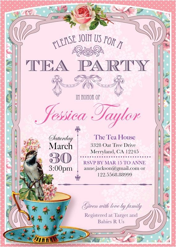 Invitations to A Tea Party Printable High Tea Party Invitation Shabby Chic Bridal