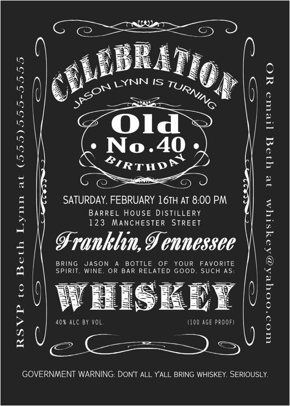 Jack Daniels 40th Birthday Invitations 40th Birthday Jack Daniels Whiskey Label Printable Jack Daniels 40th Birthday Invitations 40th Birthday Jack Daniels Whiskey Label Printable