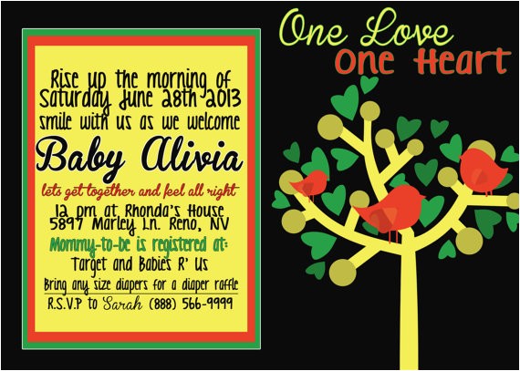 Jamaican themed Bridal Shower Invitations Rasta Bob Marley Baby Shower Invitation