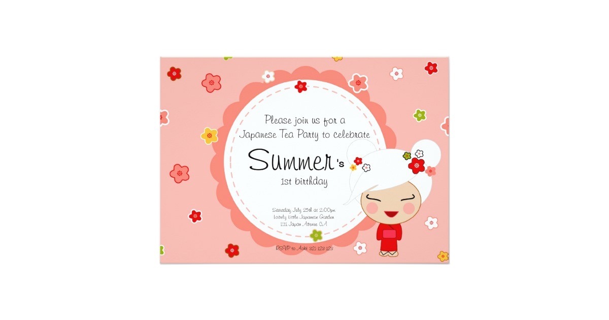 Japanese Tea Party Invitations Kokeshi Doll Japanese Tea Party Invitation Zazzle