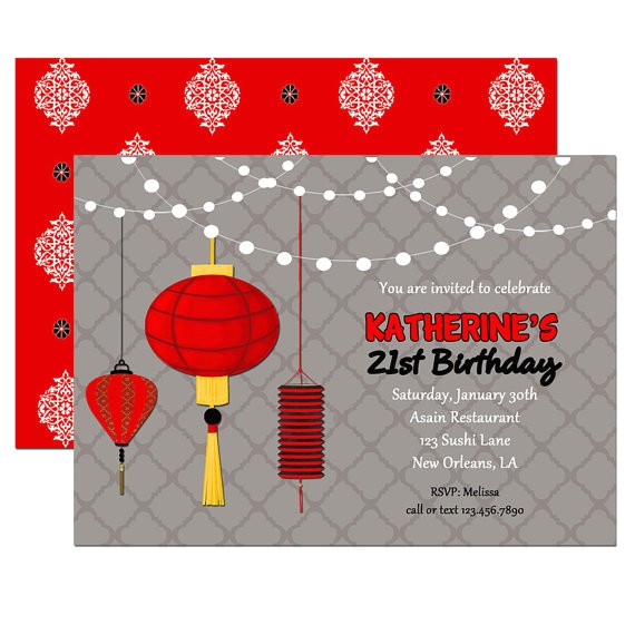 Japanese themed Party Invitations asian Chinese Japanese Invitation Printable or Printed with