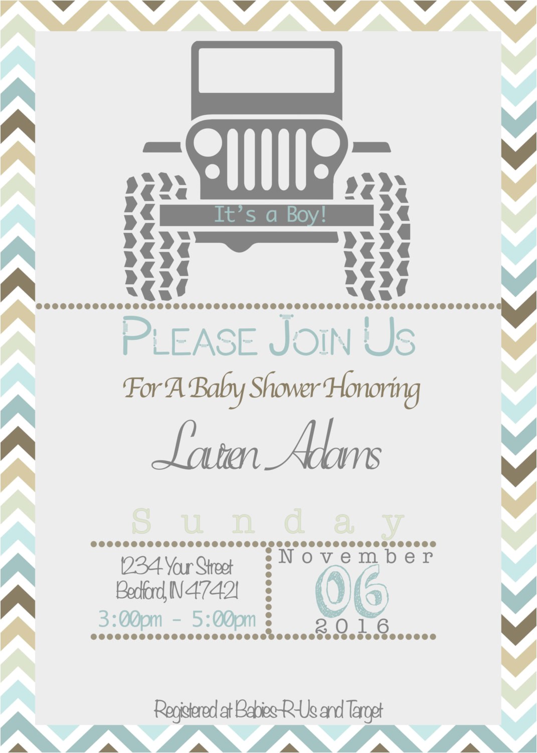 Jeep Baby Shower Invitations Jeep theme Baby Shower Invitation